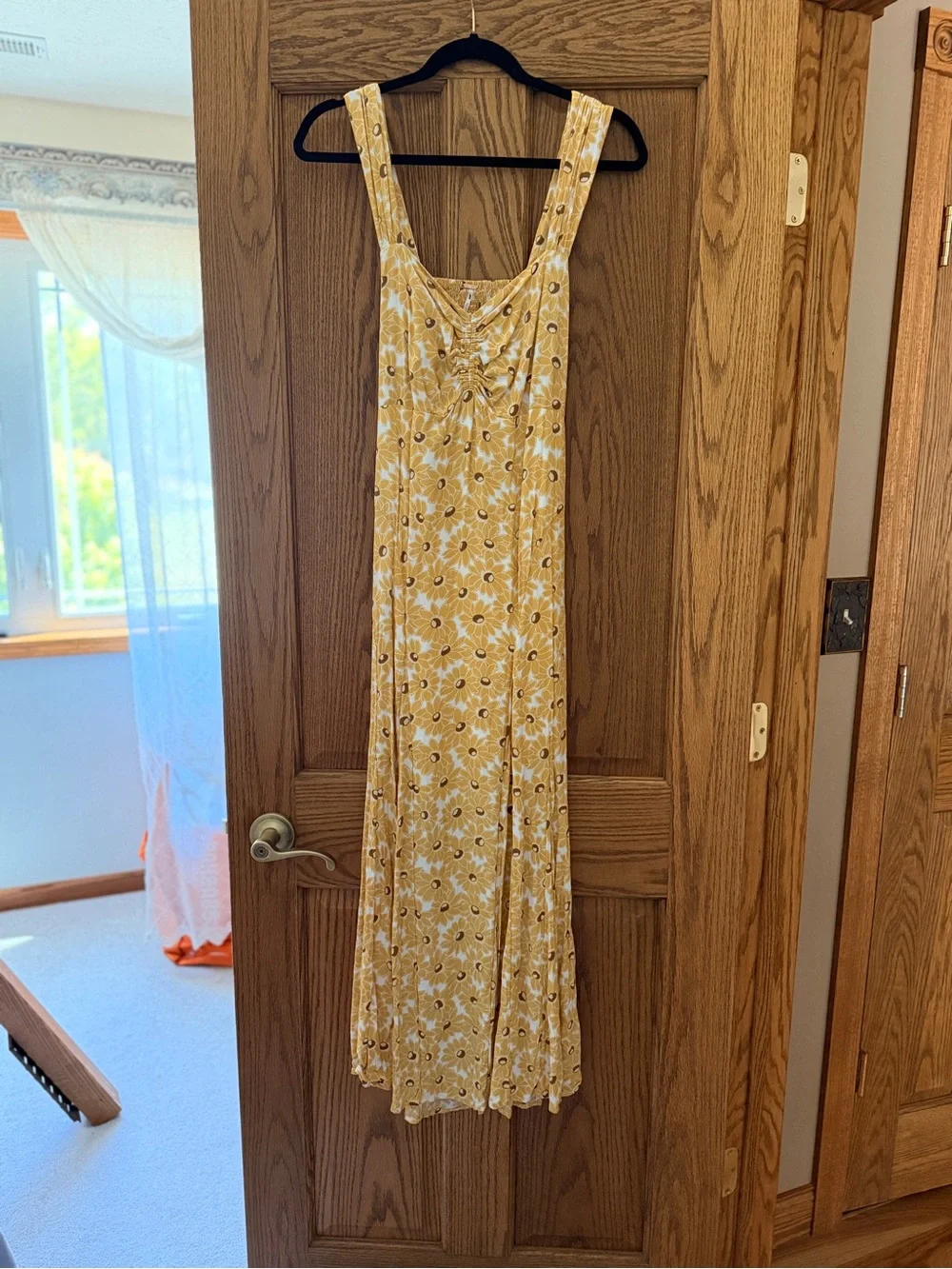 Free People Yellow Floral Midi Dress with Sweetheart Bodice - Picture 4 of 6